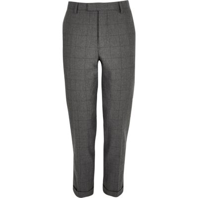 Grey check skinny crop trousers